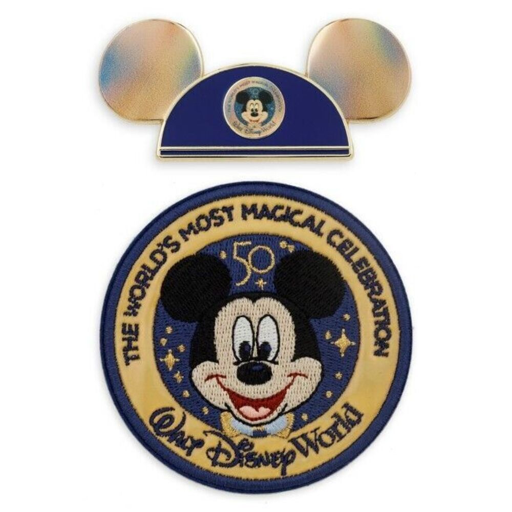 Walt Disney World Parks 50th Anniversary Ear Hat Pin & Mickey Mouse Patch Set
